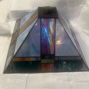 Vintage Art Deco Slag Stained Leaded Glass Pyramid Lamp Shade Metal